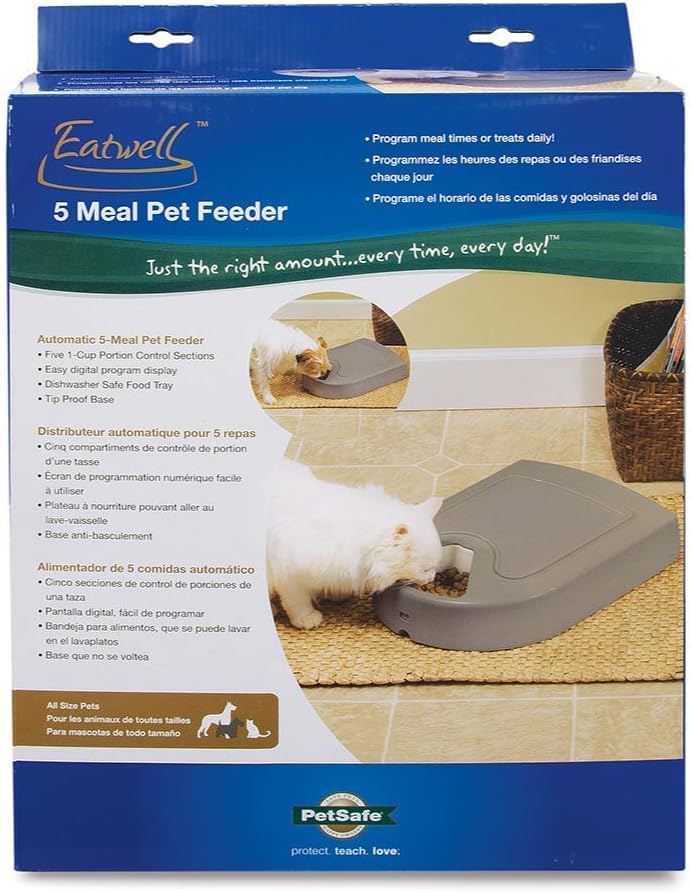 Automatic Dog Feeder, 5 Meals, 40 oz Capacity, Plastic, for Dry Food, Multiple Pets