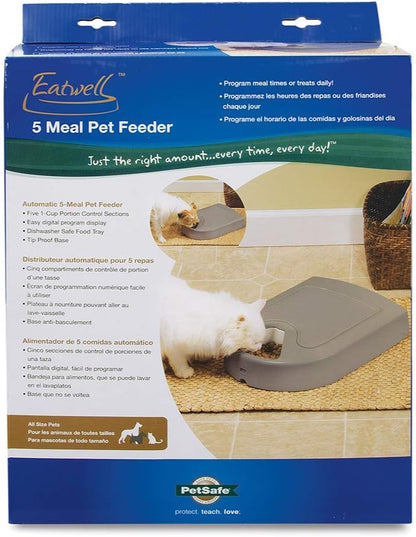 Automatic Dog Feeder, 5 Meals, 40 oz Capacity, Plastic, for Dry Food, Multiple Pets