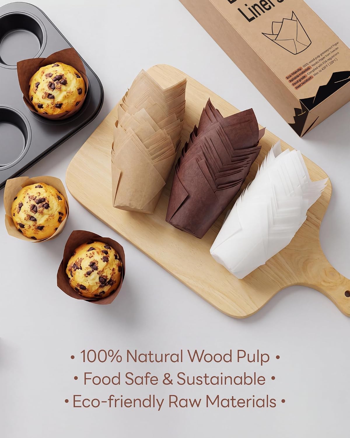 200pcs Natural Tulip Cupcake Liners for Baking Muffin Liners