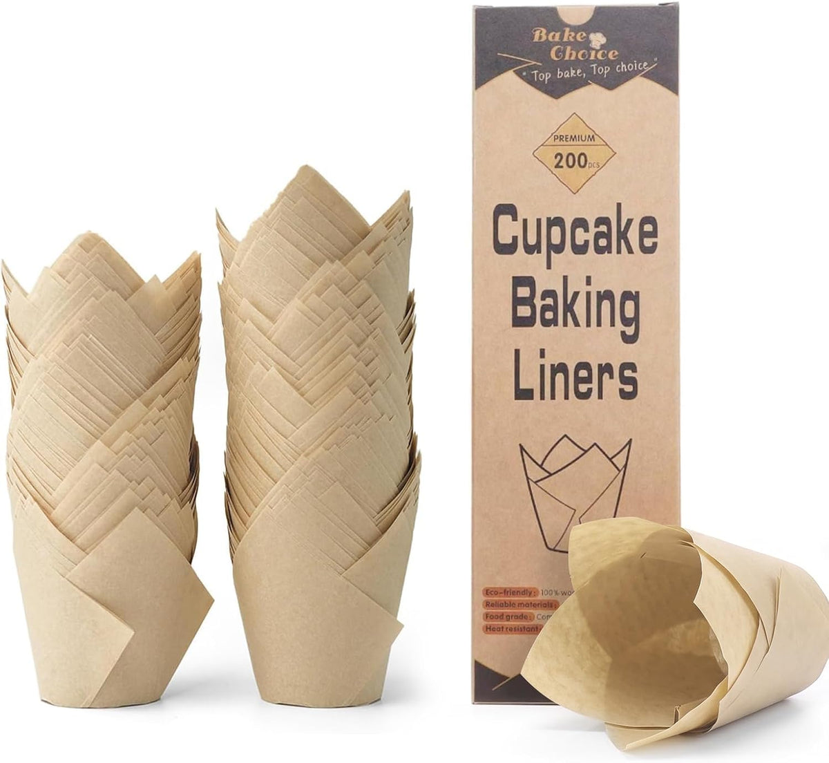 200pcs Natural Tulip Cupcake Liners for Baking Muffin Liners