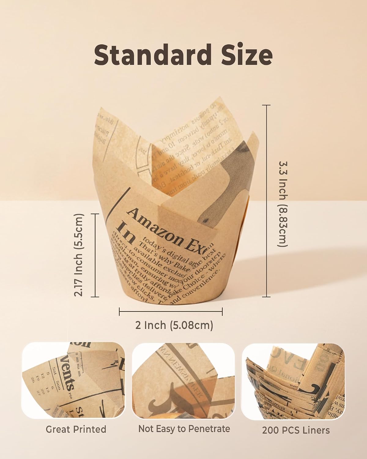 200pcs Natural Tulip Cupcake Liners for Baking Muffin Liners