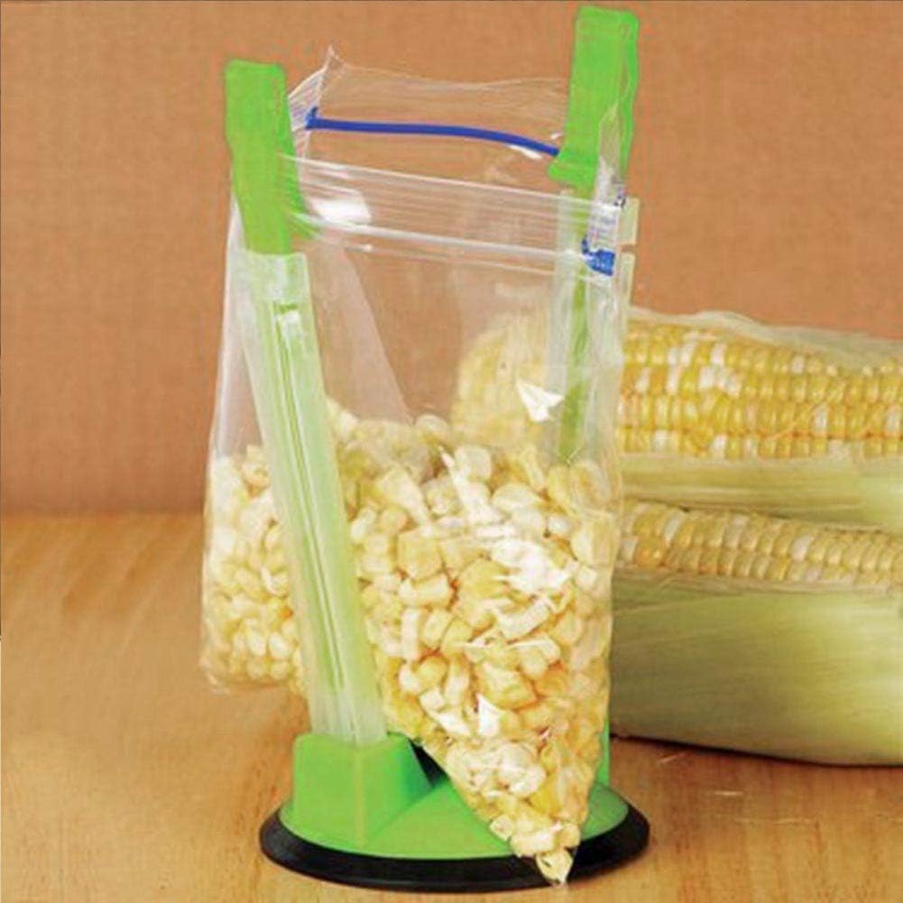 Adjustable Baggy Rack Stand for Food Prep/Ziplock Bag, Food Storage Bags Racks Holder Hand Free Storage Bag Clip for Food Prep Bag Plastic Freezer Bags Kitchen Gadget(Green)