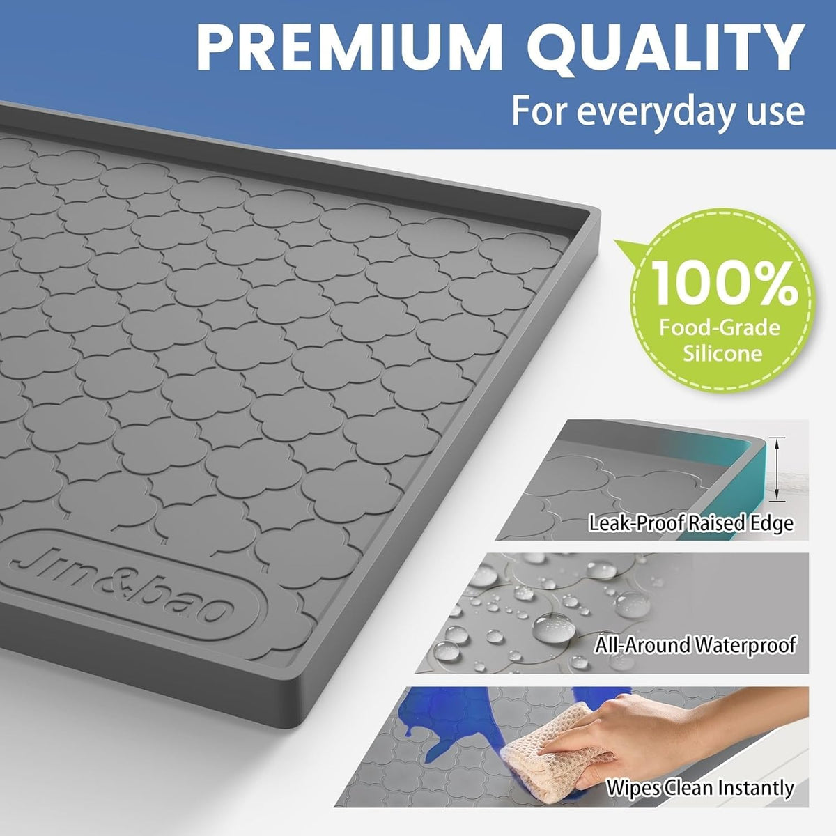 Under Sink Mat 34" x 22" Waterproof Silicone Cabinet Kitchen Liner | Silicone under kitchen sink mat,cabinet protector,bathroom shelf liner,raised edge,anti-slip,easy to clean & dishwasher safe