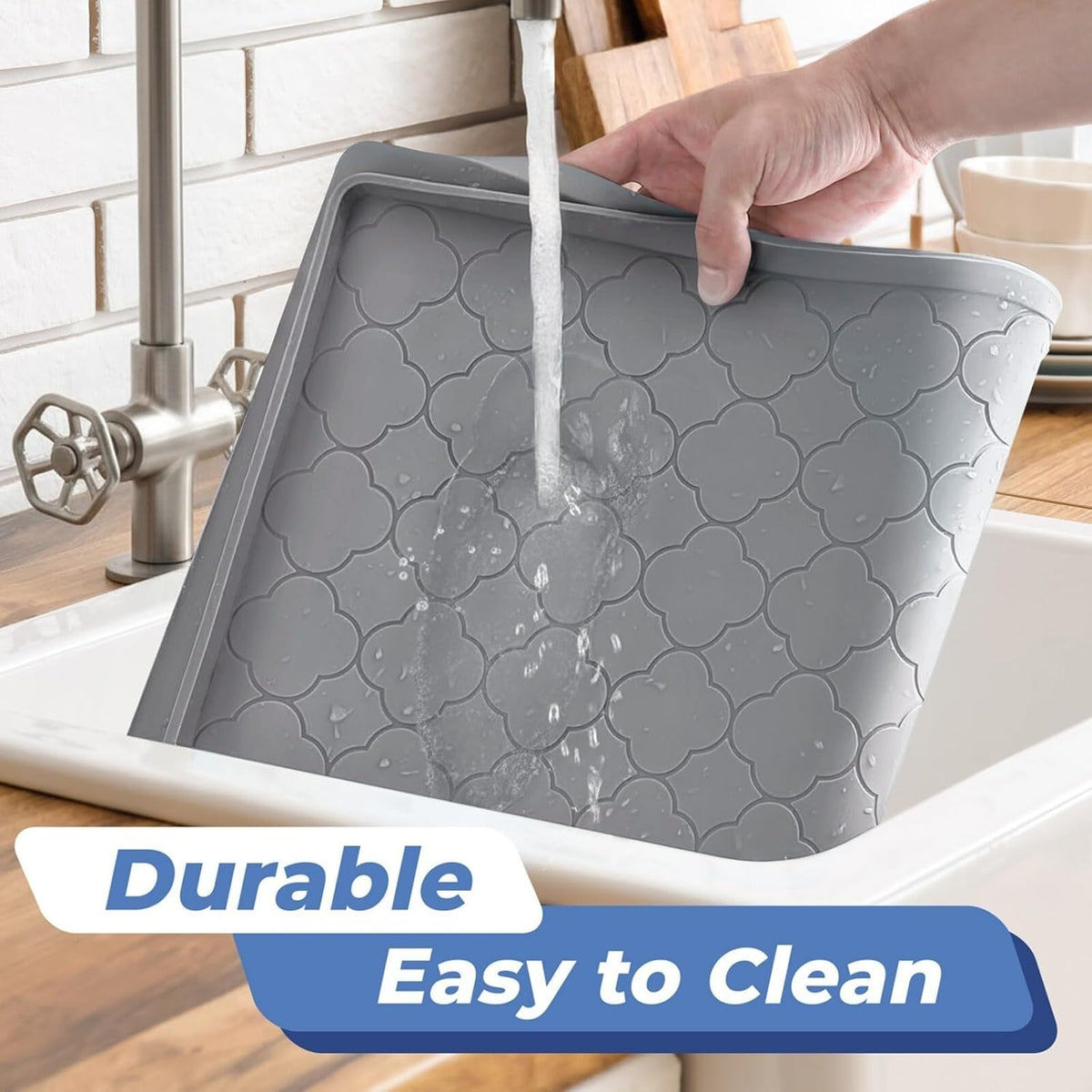 Under Sink Mat 34" x 22" Waterproof Silicone Cabinet Kitchen Liner | Silicone under kitchen sink mat,cabinet protector,bathroom shelf liner,raised edge,anti-slip,easy to clean & dishwasher safe
