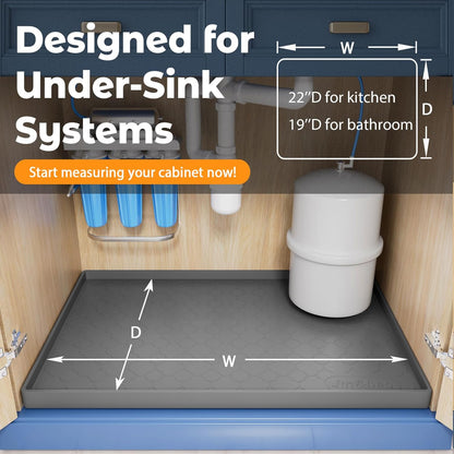 Under Sink Mat 34" x 22" Waterproof Silicone Cabinet Kitchen Liner | Silicone under kitchen sink mat,cabinet protector,bathroom shelf liner,raised edge,anti-slip,easy to clean & dishwasher safe