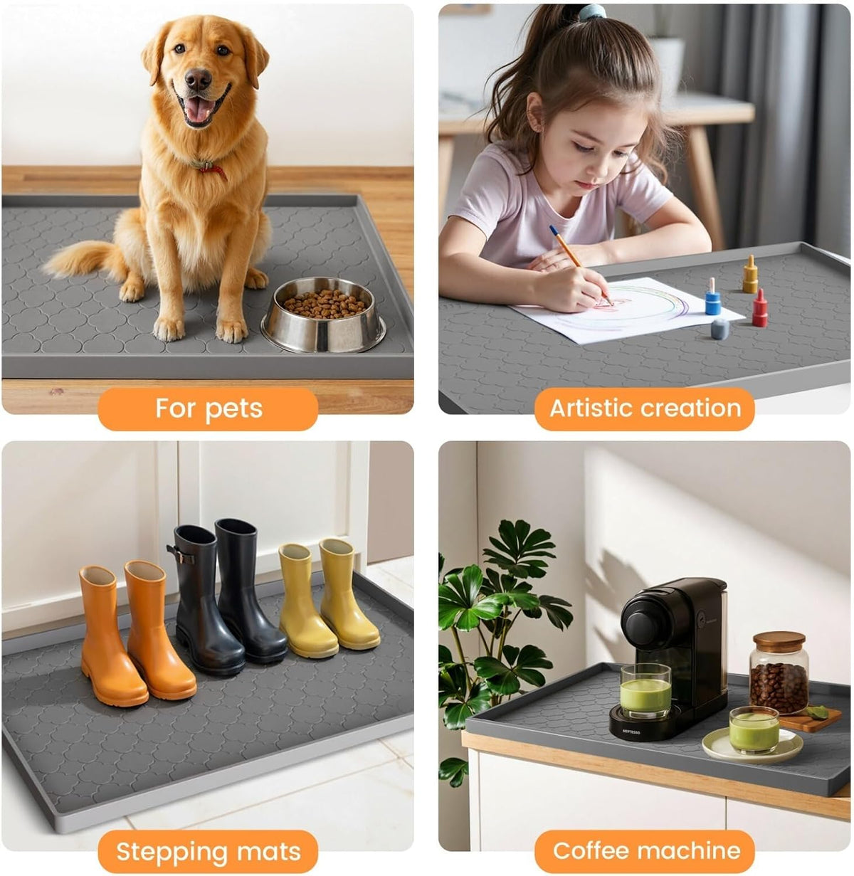 Under Sink Mat 34" x 22" Waterproof Silicone Cabinet Kitchen Liner | Silicone under kitchen sink mat,cabinet protector,bathroom shelf liner,raised edge,anti-slip,easy to clean & dishwasher safe