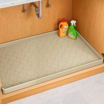 Under Sink Mat 34" x 22" Waterproof Silicone Cabinet Kitchen Liner | Silicone under kitchen sink mat,cabinet protector,bathroom shelf liner,raised edge,anti-slip,easy to clean & dishwasher safe