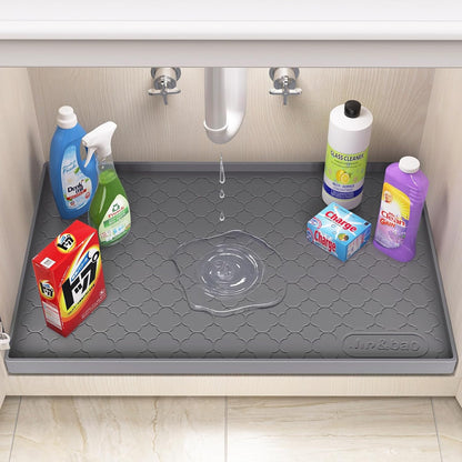 Under Sink Mat 34" x 22" Waterproof Silicone Cabinet Kitchen Liner | Silicone under kitchen sink mat,cabinet protector,bathroom shelf liner,raised edge,anti-slip,easy to clean & dishwasher safe