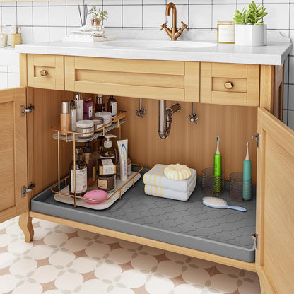 Under Sink Mat 34" x 22" Waterproof Silicone Cabinet Kitchen Liner | Silicone under kitchen sink mat,cabinet protector,bathroom shelf liner,raised edge,anti-slip,easy to clean & dishwasher safe