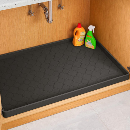 Under Sink Mat 34" x 22" Waterproof Silicone Cabinet Kitchen Liner | Silicone under kitchen sink mat,cabinet protector,bathroom shelf liner,raised edge,anti-slip,easy to clean & dishwasher safe