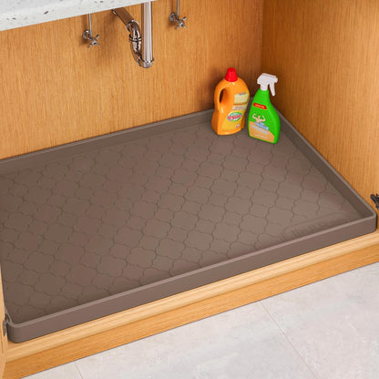 Under Sink Mat 34" x 22" Waterproof Silicone Cabinet Kitchen Liner | Silicone under kitchen sink mat,cabinet protector,bathroom shelf liner,raised edge,anti-slip,easy to clean & dishwasher safe