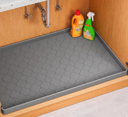 Under Sink Mat 34" x 22" Waterproof Silicone Cabinet Kitchen Liner | Silicone under kitchen sink mat,cabinet protector,bathroom shelf liner,raised edge,anti-slip,easy to clean & dishwasher safe