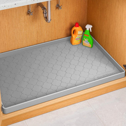 Under Sink Mat 34" x 22" Waterproof Silicone Cabinet Kitchen Liner | Silicone under kitchen sink mat,cabinet protector,bathroom shelf liner,raised edge,anti-slip,easy to clean & dishwasher safe