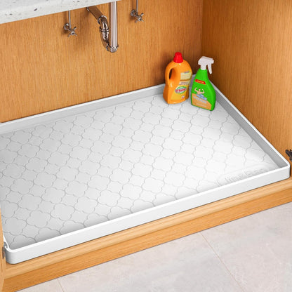 Under Sink Mat 34" x 22" Waterproof Silicone Cabinet Kitchen Liner | Silicone under kitchen sink mat,cabinet protector,bathroom shelf liner,raised edge,anti-slip,easy to clean & dishwasher safe