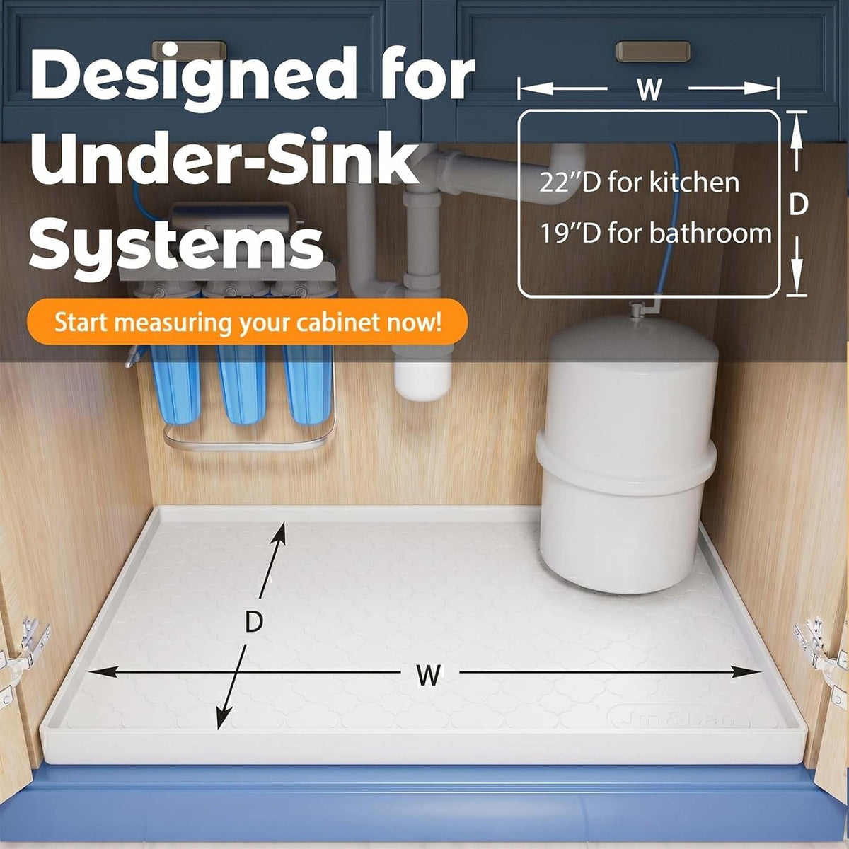 Under Sink Mat 34" x 22" Waterproof Silicone Cabinet Kitchen Liner | Silicone under kitchen sink mat,cabinet protector,bathroom shelf liner,raised edge,anti-slip,easy to clean & dishwasher safe
