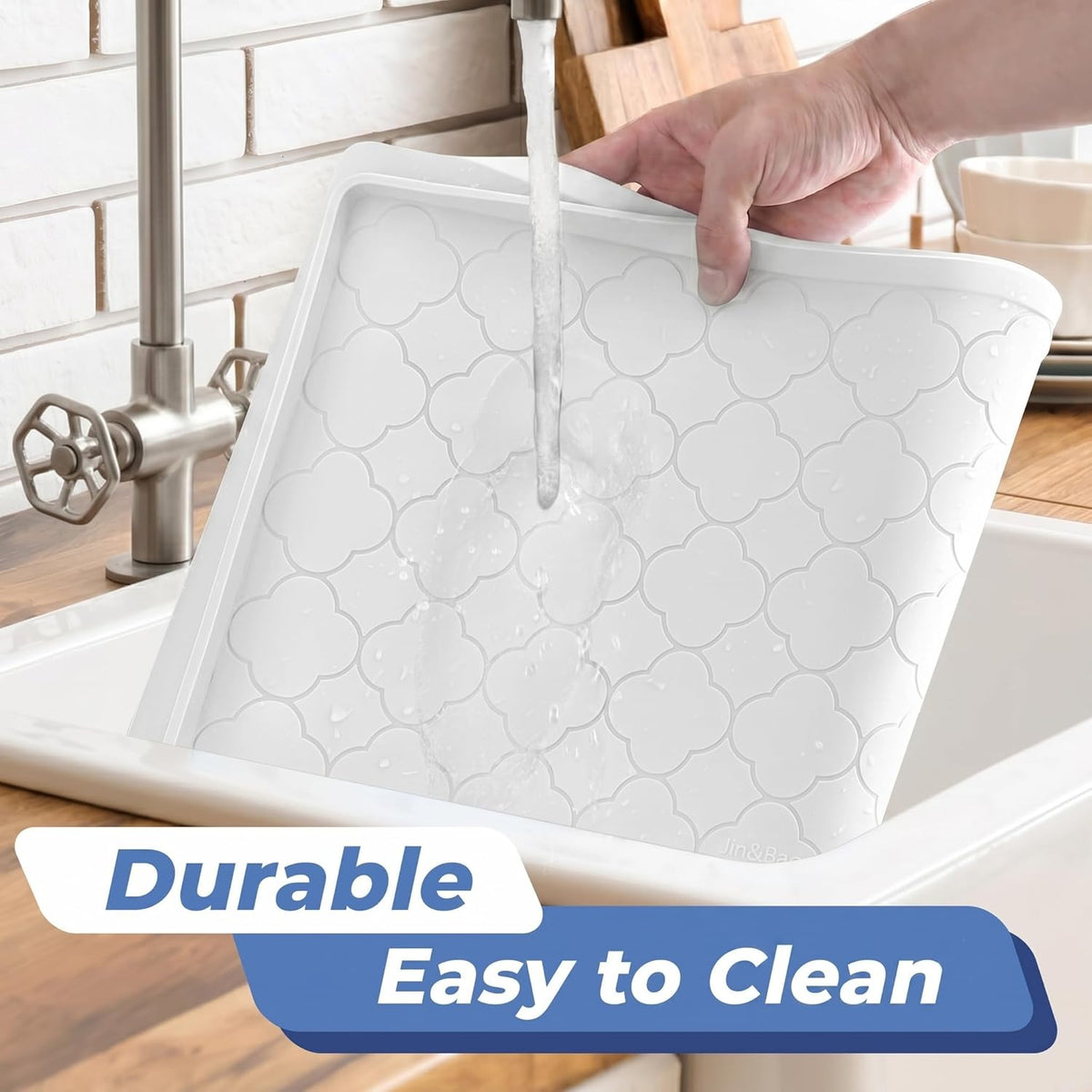 Under Sink Mat 34" x 22" Waterproof Silicone Cabinet Kitchen Liner | Silicone under kitchen sink mat,cabinet protector,bathroom shelf liner,raised edge,anti-slip,easy to clean & dishwasher safe