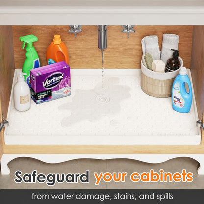Under Sink Mat 34" x 22" Waterproof Silicone Cabinet Kitchen Liner | Silicone under kitchen sink mat,cabinet protector,bathroom shelf liner,raised edge,anti-slip,easy to clean & dishwasher safe