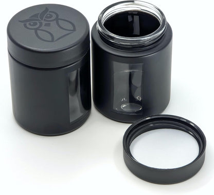 Smell Proof Containers (120mL), Jars with Airtight Lids for Herbs, Spices, Coffee and Tea, Air Tight Glass Storage Jars with UV Protection Glass, (Set of 2) (Matte Black)