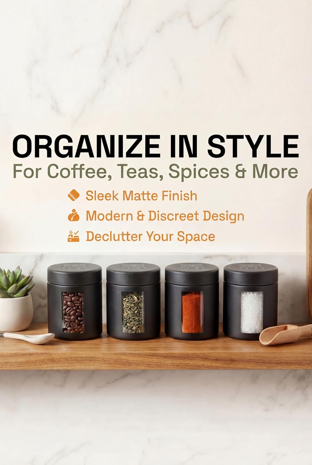 Smell Proof Containers (120mL), Jars with Airtight Lids for Herbs, Spices, Coffee and Tea, Air Tight Glass Storage Jars with UV Protection Glass, (Set of 2) (Matte Black)