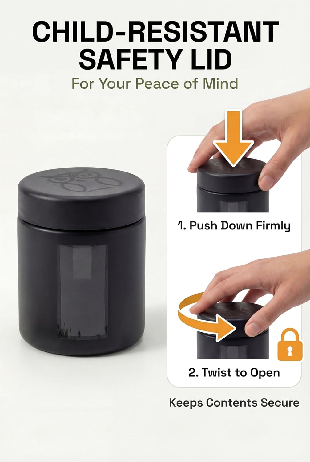 Smell Proof Containers (120mL), Jars with Airtight Lids for Herbs, Spices, Coffee and Tea, Air Tight Glass Storage Jars with UV Protection Glass, (Set of 2) (Matte Black)