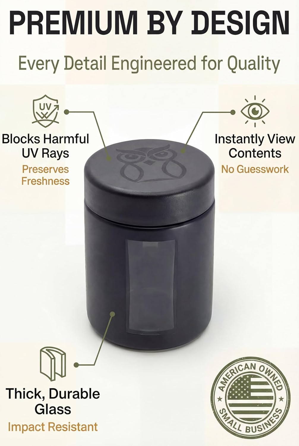 Smell Proof Containers (120mL), Jars with Airtight Lids for Herbs, Spices, Coffee and Tea, Air Tight Glass Storage Jars with UV Protection Glass, (Set of 2) (Matte Black)