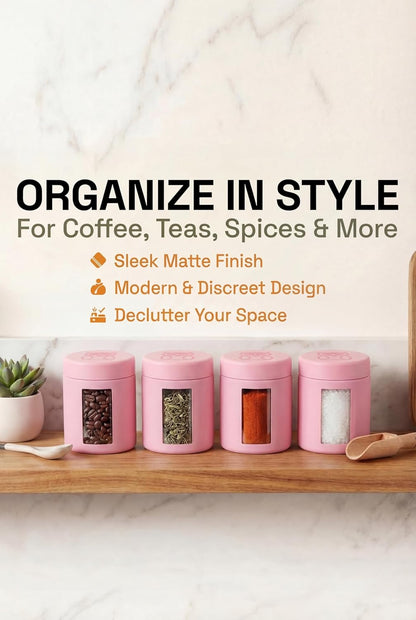 Smell Proof Containers (120mL), Jars with Airtight Lids for Herbs, Spices, Coffee and Tea, Air Tight Glass Storage Jars with UV Protection Glass, (Set of 2) (Matte Black)