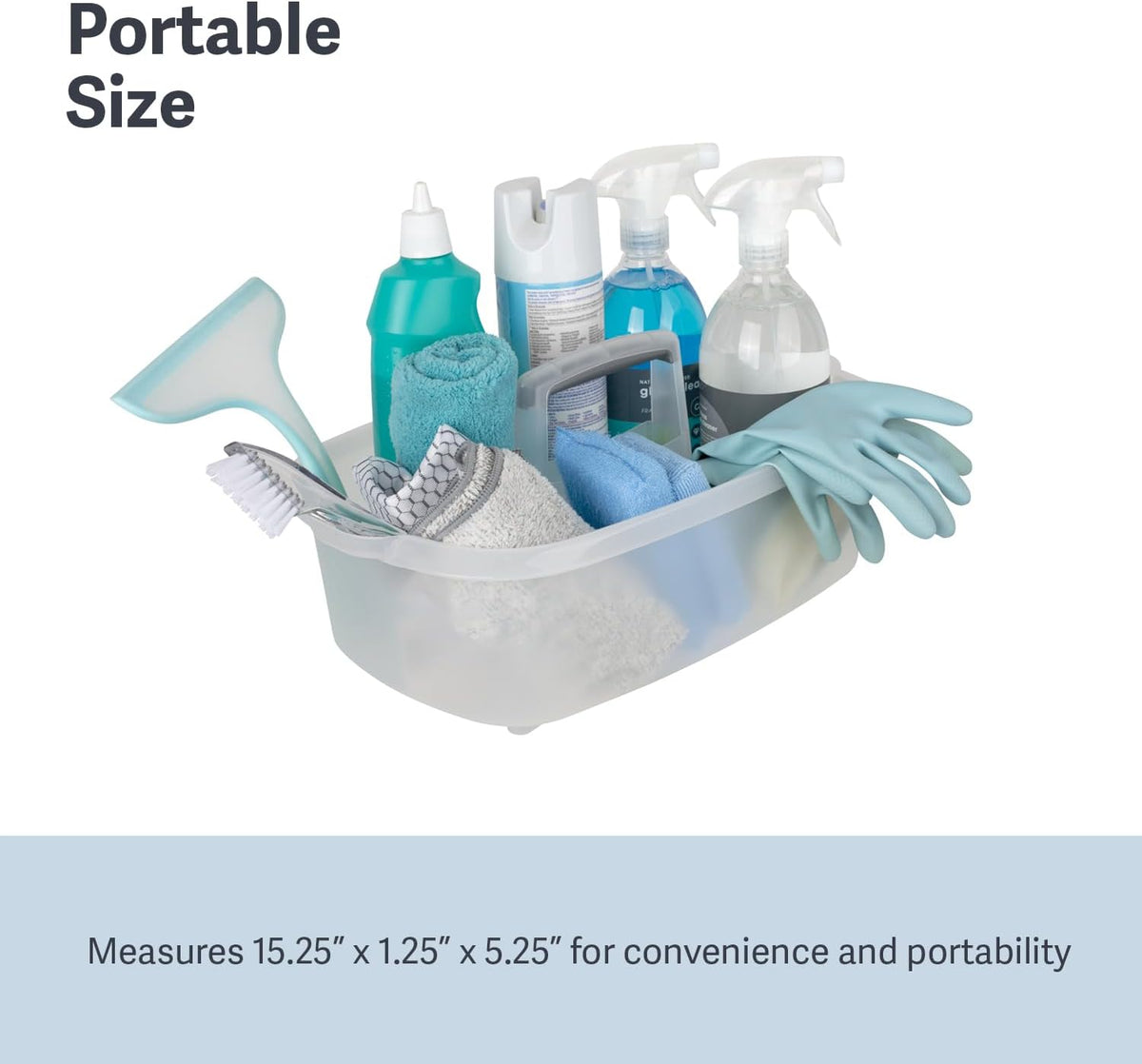 Cleaning Storage Caddy with Handle Plastic Multipurpose Organizer, Rectangle, 1.85-Gallon, Gray