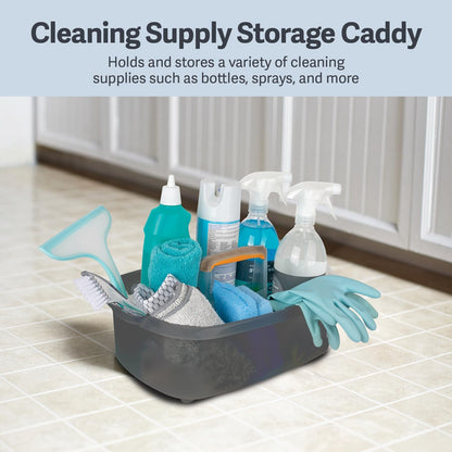 Cleaning Storage Caddy with Handle Plastic Multipurpose Organizer, Rectangle, 1.85-Gallon, Gray