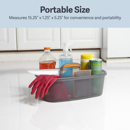 Cleaning Storage Caddy with Handle Plastic Multipurpose Organizer, Rectangle, 1.85-Gallon, Gray