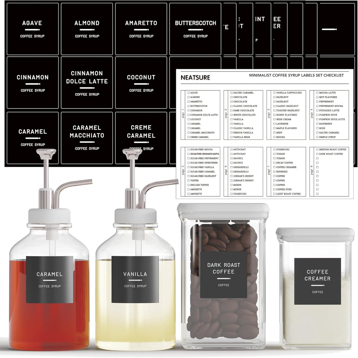 284 Pantry Labels with 112 Expiration Date Labels for Food Containers, Preprinted Stickers Booklet for Storage Bins, Minimalist Kitchen Labels for Organizing