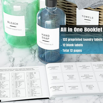 284 Pantry Labels with 112 Expiration Date Labels for Food Containers, Preprinted Stickers Booklet for Storage Bins, Minimalist Kitchen Labels for Organizing