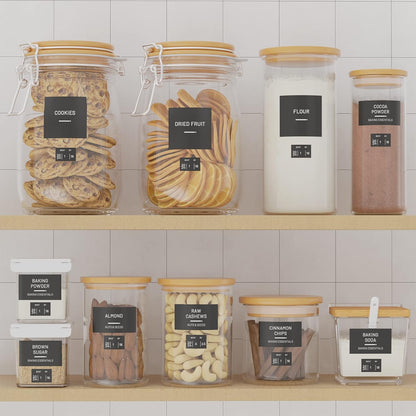 284 Pantry Labels with 112 Expiration Date Labels for Food Containers, Preprinted Stickers Booklet for Storage Bins, Minimalist Kitchen Labels for Organizing