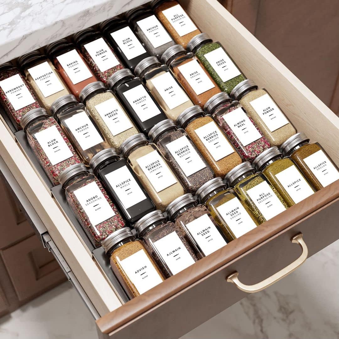 284 Pantry Labels with 112 Expiration Date Labels for Food Containers, Preprinted Stickers Booklet for Storage Bins, Minimalist Kitchen Labels for Organizing