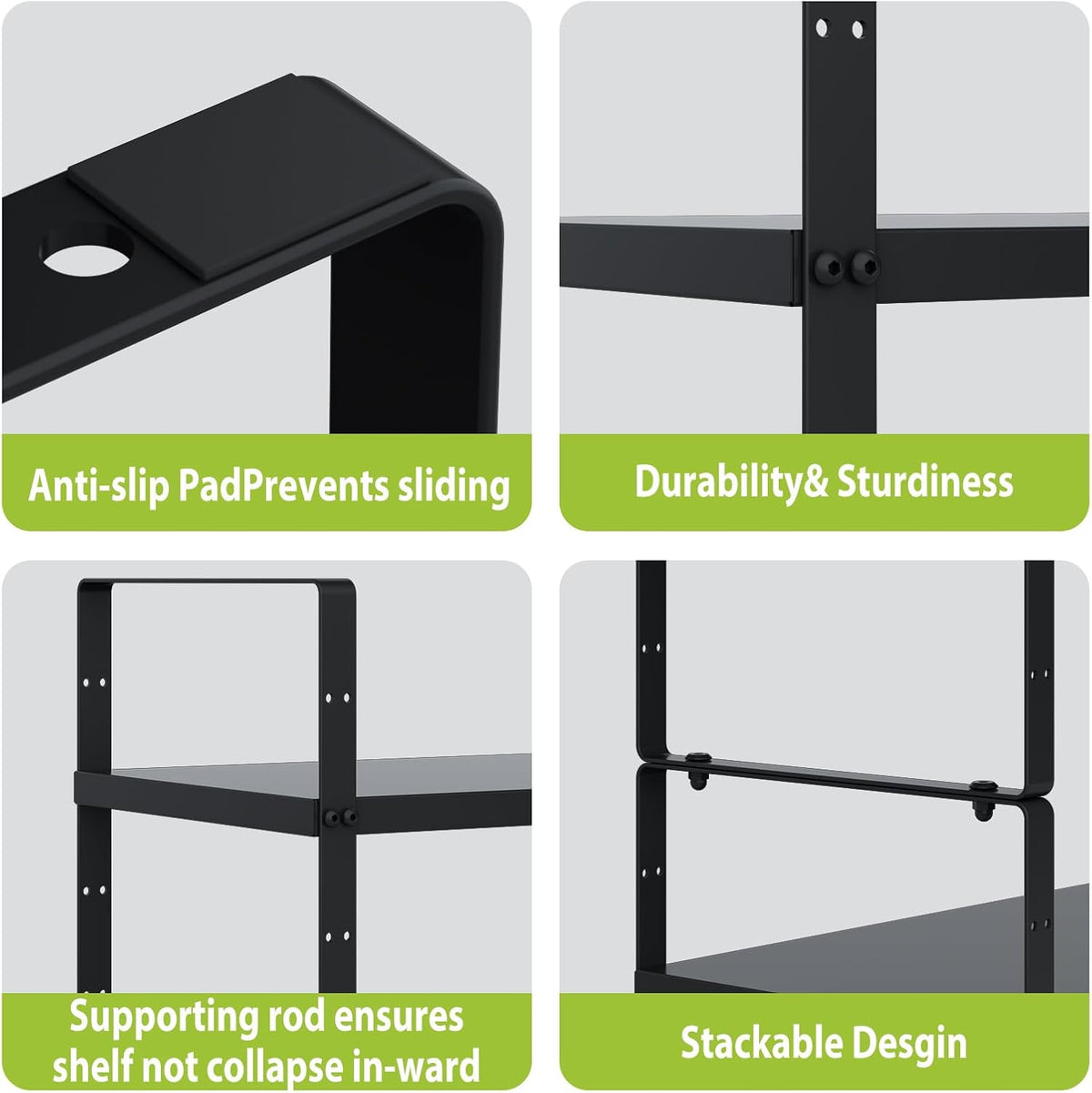 Expandable Cabinet Shelf Organizer Rack, Stackable Kitchen Counter Storage Shelves Stand, Adjustable Height Pantry Shelf Spice Rack(Black-1 Pack, 8.7" D x 15.4-26.8" W x 9.8" H)