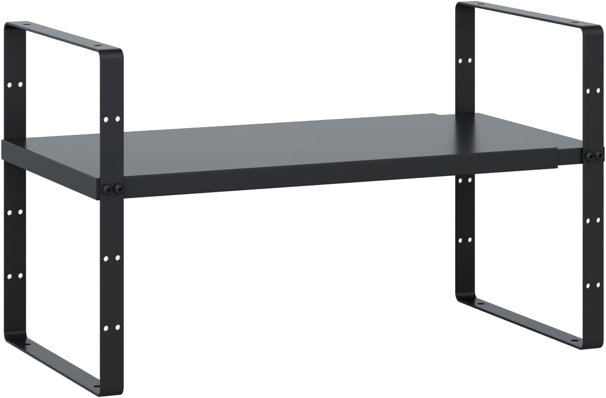 Expandable Cabinet Shelf Organizer Rack, Stackable Kitchen Counter Storage Shelves Stand, Adjustable Height Pantry Shelf Spice Rack(Black-1 Pack, 8.7" D x 15.4-26.8" W x 9.8" H)