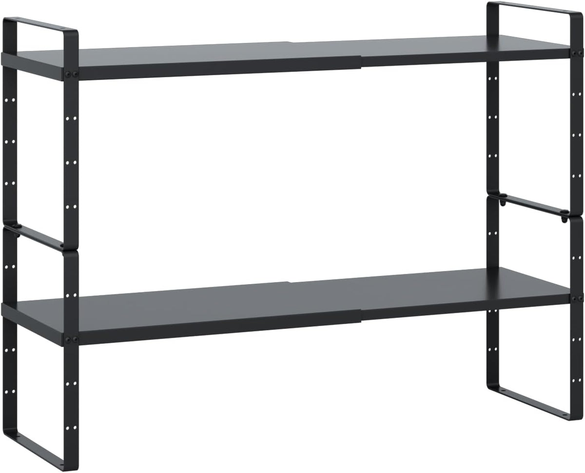 Expandable Cabinet Shelf Organizer Rack, Stackable Kitchen Counter Storage Shelves Stand, Adjustable Height Pantry Shelf Spice Rack(Black-1 Pack, 8.7" D x 15.4-26.8" W x 9.8" H)