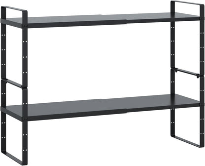 Expandable Cabinet Shelf Organizer Rack, Stackable Kitchen Counter Storage Shelves Stand, Adjustable Height Pantry Shelf Spice Rack(Black-1 Pack, 8.7" D x 15.4-26.8" W x 9.8" H)