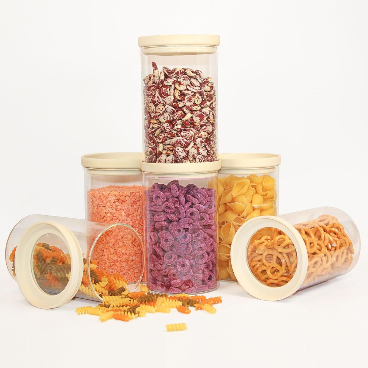 Urban Green Glass Food Storage Jar with Glass Lid, Food Canister Set with Airtight Lids, Pantry Storage Jar for Kitchen Organization. Food Storage Containers in Pack of 6, 16oz.
