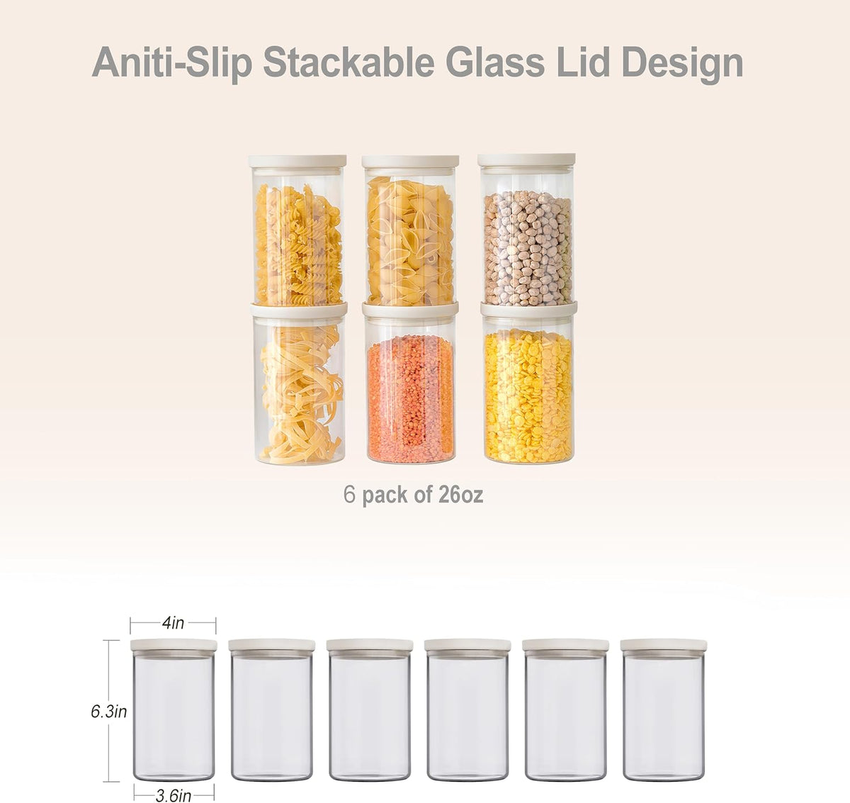 Urban Green Glass Food Storage Jar with Glass Lid, Food Canister Set with Airtight Lids, Pantry Storage Jar for Kitchen Organization. Food Storage Containers in Pack of 6, 16oz.