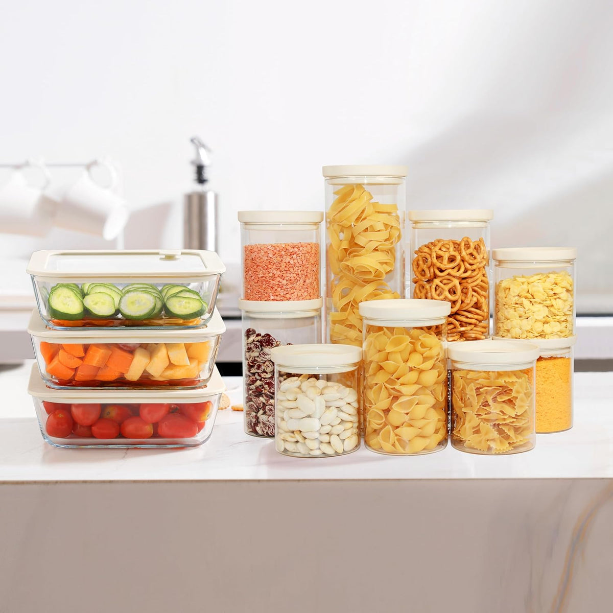 Urban Green Glass Food Storage Jar with Glass Lid, Food Canister Set with Airtight Lids, Pantry Storage Jar for Kitchen Organization. Food Storage Containers in Pack of 6, 16oz.