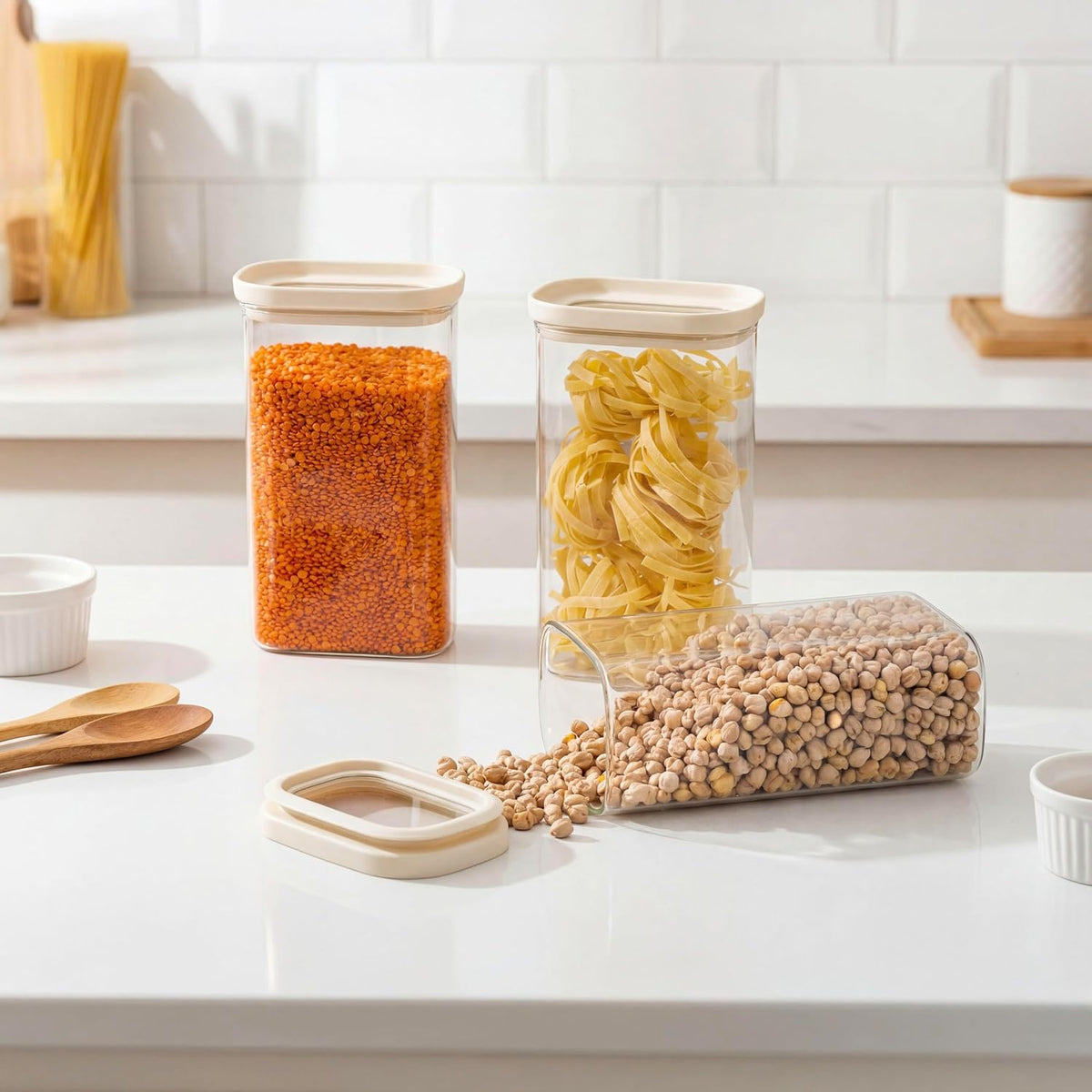 Urban Green Glass Food Storage Jar with Glass Lid, Food Canister Set with Airtight Lids, Pantry Storage Jar for Kitchen Organization. Food Storage Containers in Pack of 6, 16oz.