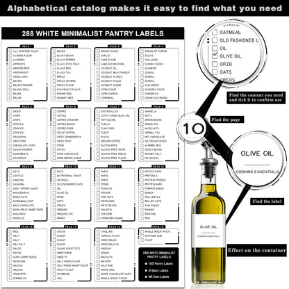 288 Pantry Labels for Food Containers, Preprinted Minimalist Waterproof Stickers for Organizing Storage Bins, Jars and Kitchen