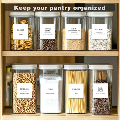 288 Pantry Labels for Food Containers, Preprinted Minimalist Waterproof Stickers for Organizing Storage Bins, Jars and Kitchen