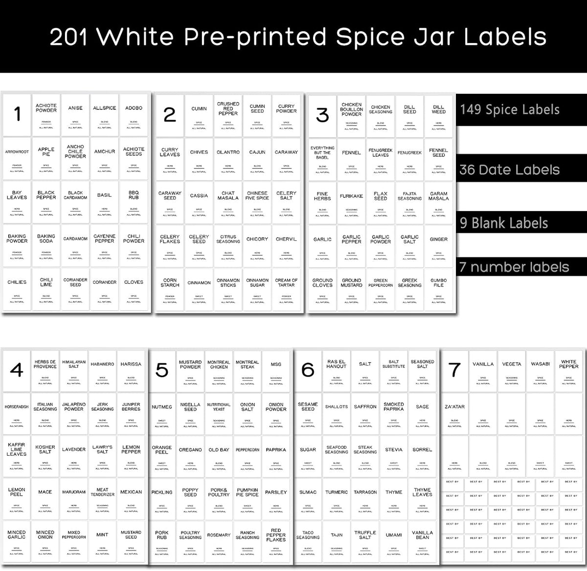288 Pantry Labels for Food Containers, Preprinted Minimalist Waterproof Stickers for Organizing Storage Bins, Jars and Kitchen