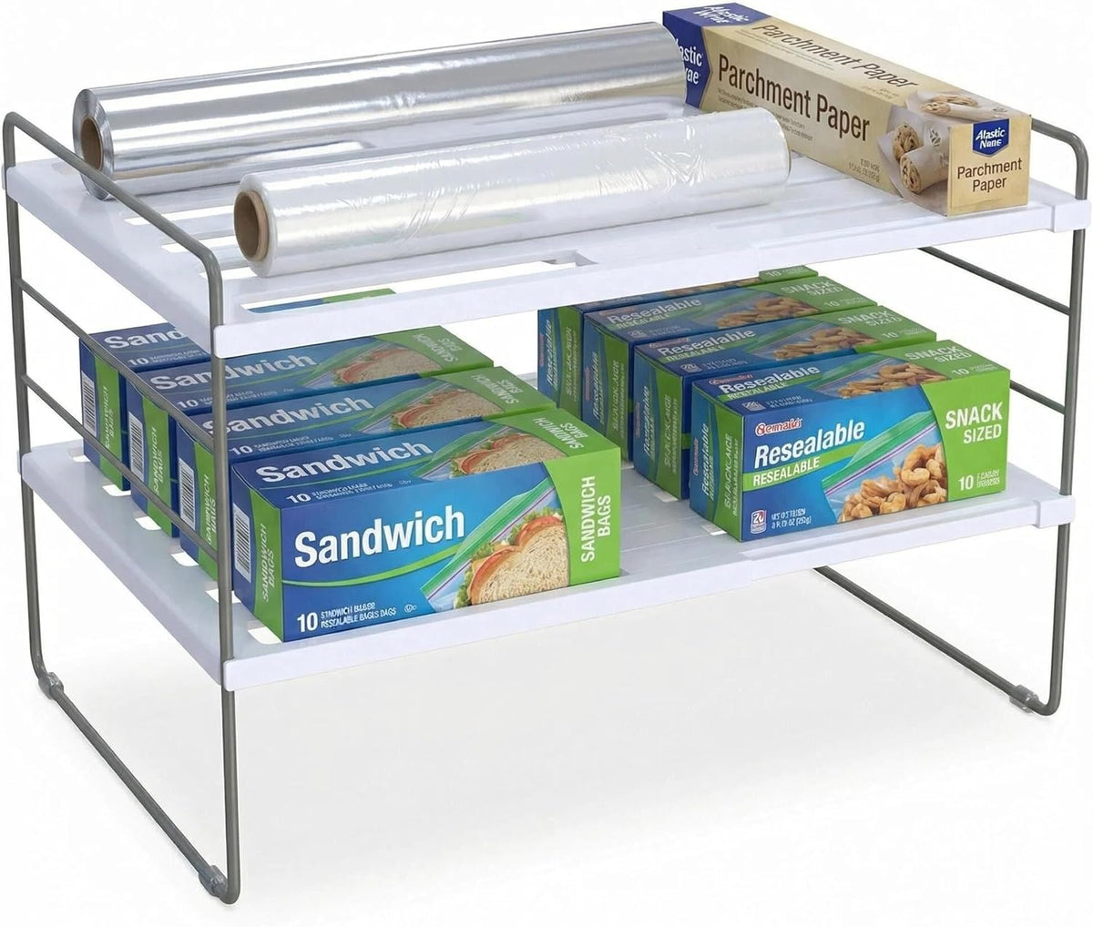 Kitchen Cabinet Organizer, Expandable Kitchen Aluminum Foil and Plastic Wrap Organizers, Sandwich Storage Bags organizer, bottle storage bag under sink organizer for Pantry Organization