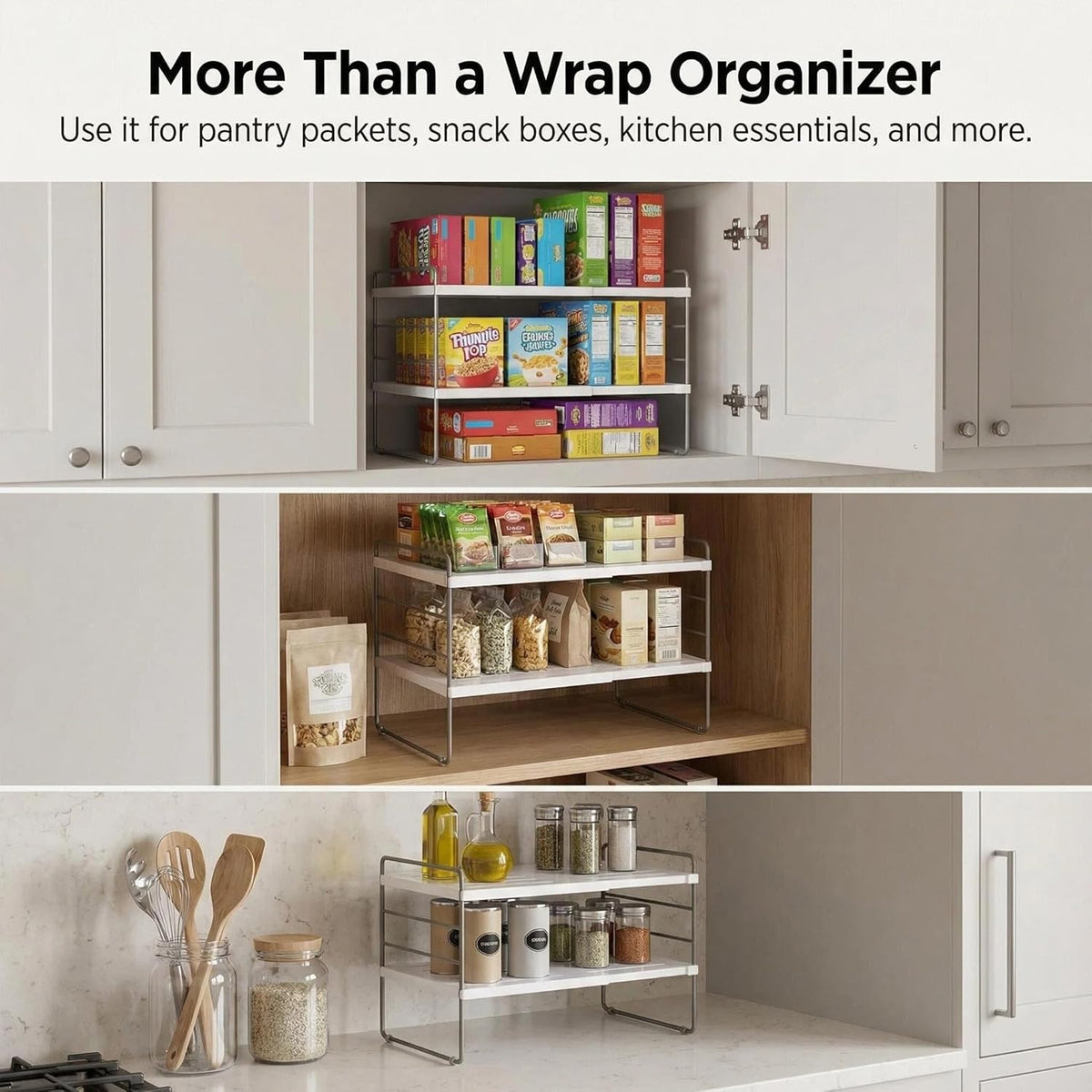 Kitchen Cabinet Organizer, Expandable Kitchen Aluminum Foil and Plastic Wrap Organizers, Sandwich Storage Bags organizer, bottle storage bag under sink organizer for Pantry Organization