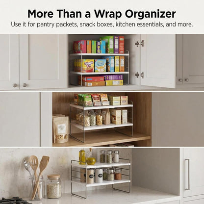 Kitchen Cabinet Organizer, Expandable Kitchen Aluminum Foil and Plastic Wrap Organizers, Sandwich Storage Bags organizer, bottle storage bag under sink organizer for Pantry Organization