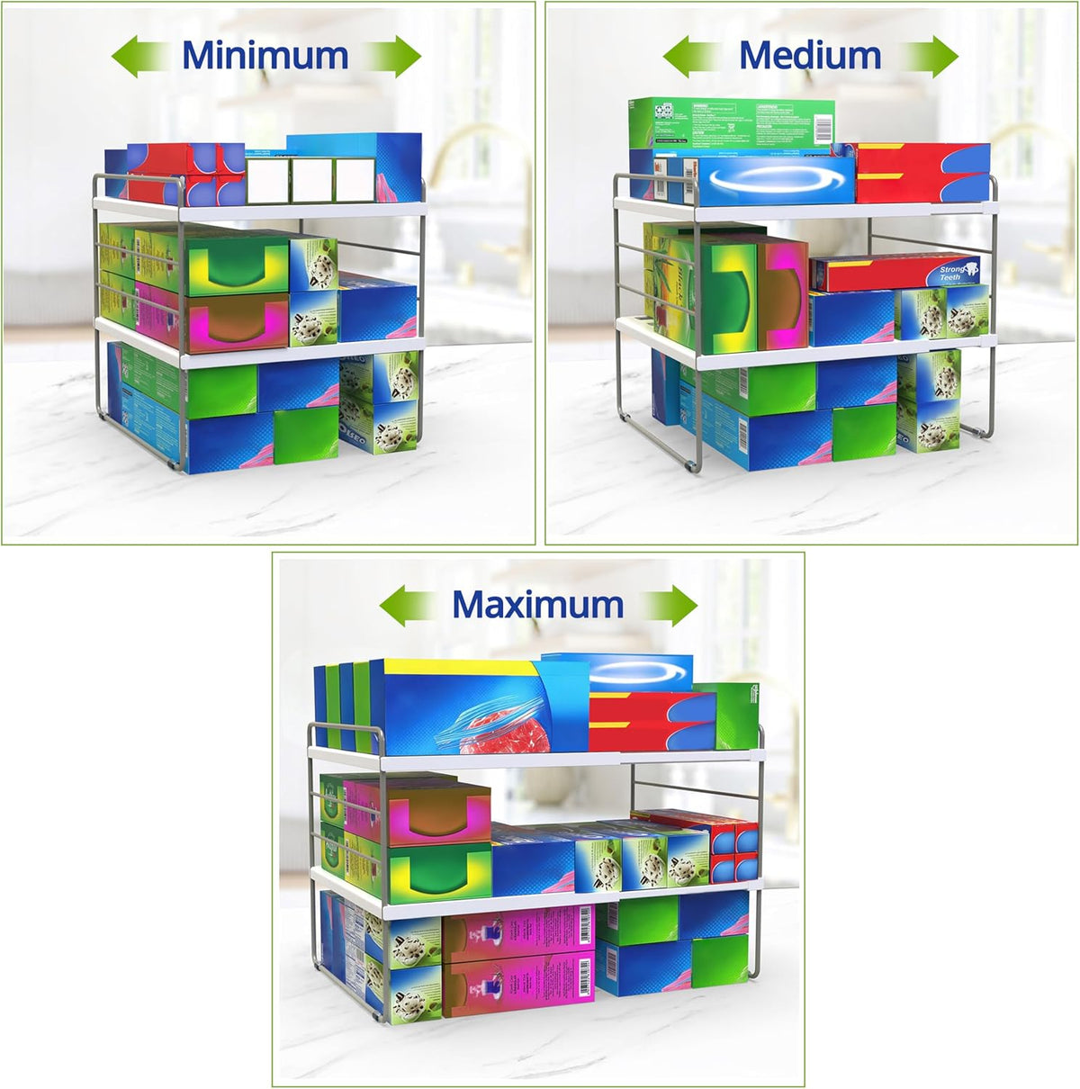 Kitchen Cabinet Organizer, Expandable Kitchen Aluminum Foil and Plastic Wrap Organizers, Sandwich Storage Bags organizer, bottle storage bag under sink organizer for Pantry Organization