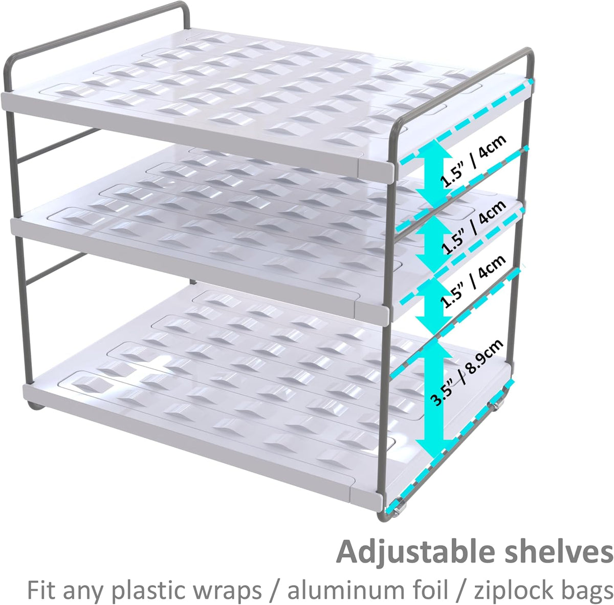 Kitchen Cabinet Organizer, Expandable Kitchen Aluminum Foil and Plastic Wrap Organizers, Sandwich Storage Bags organizer, bottle storage bag under sink organizer for Pantry Organization