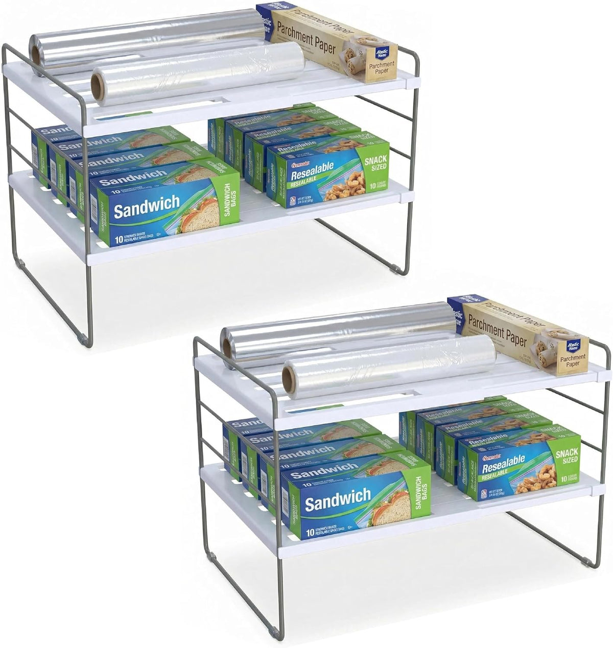 Kitchen Cabinet Organizer, Expandable Kitchen Aluminum Foil and Plastic Wrap Organizers, Sandwich Storage Bags organizer, bottle storage bag under sink organizer for Pantry Organization